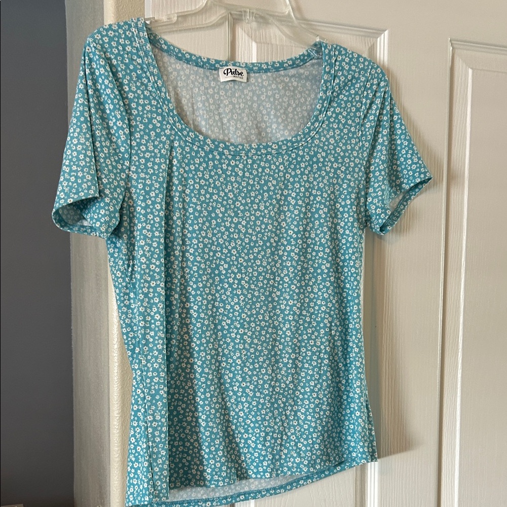 Apt. 9 Women's Teal Ditsy Floral Blouse